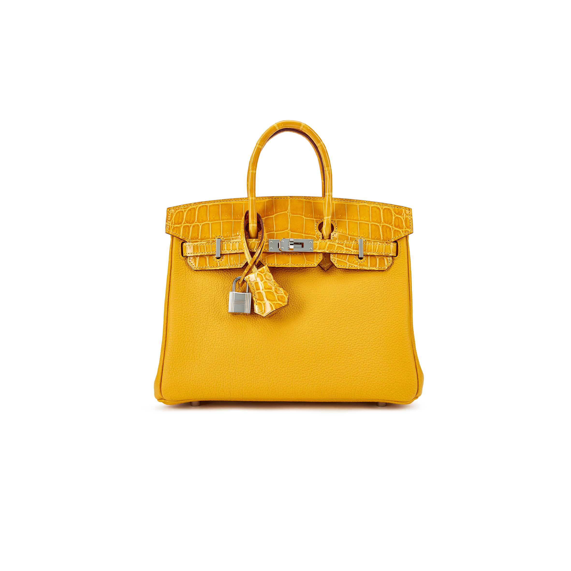 H**mes master birkin 25 crocodile and togo leather amber silver buckle h076216ck22 (25*20*13cm)